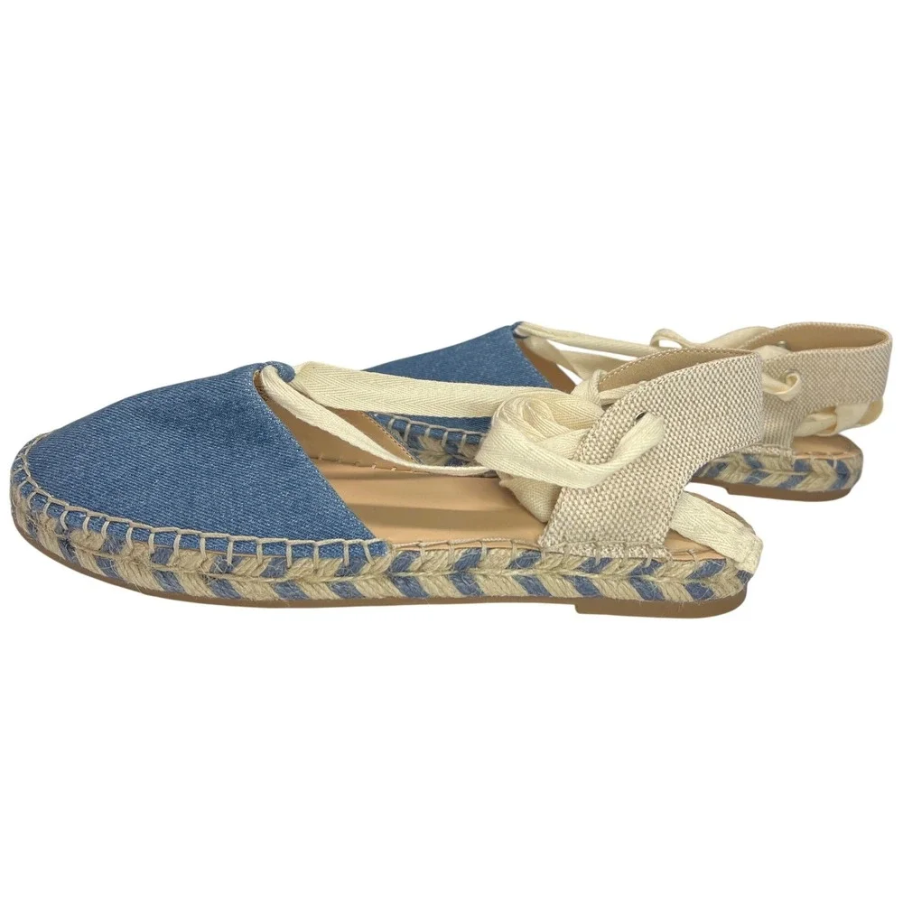 Ann Taylor Loft Chambray Lace Up‎ Espadrille Flats Size 9 EUC